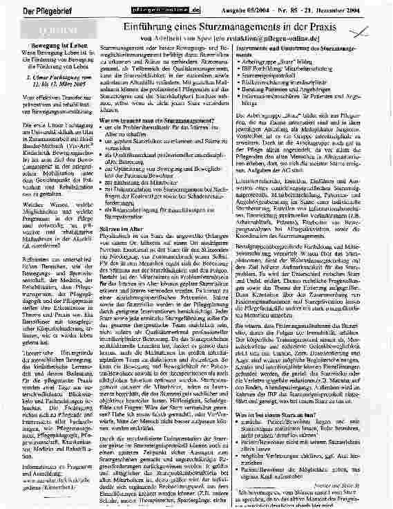 Vorschauseite 1: Einführung eines Sturzmanagements in der Praxis
