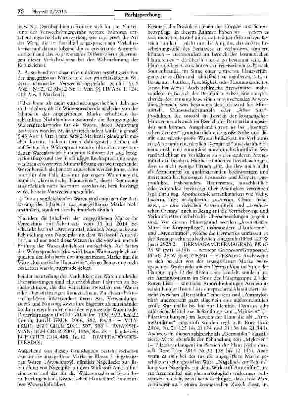 Vorschauseite 3: Zur Kennzeichnungskraft einer Marke, die sich aus beschreibenden Bestandfeilen zusammensetzt (ATODERM/Amoderm) MarkenG H 9 Nr. 9, 42 II Nr. 1