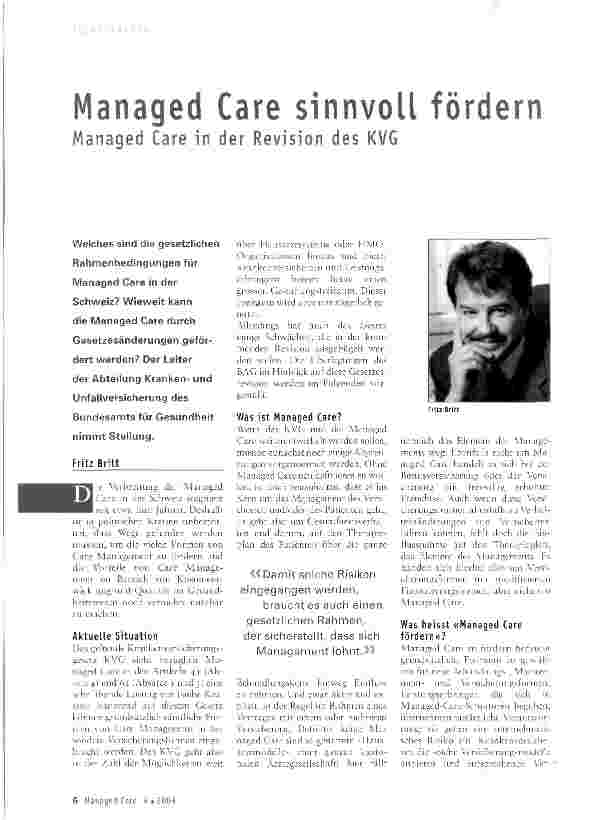 Vorschauseite 1: Managed Care sinnvoll fördernManaged Care in der Revision des KVG