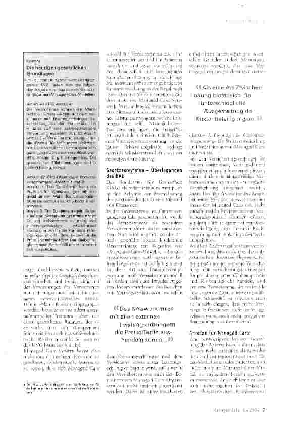 Vorschauseite 2: Managed Care sinnvoll fördernManaged Care in der Revision des KVG