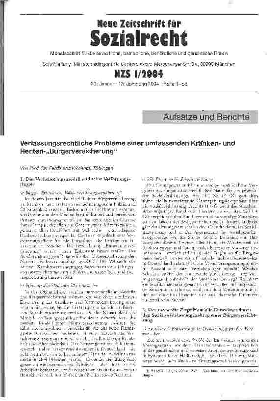 Vorschauseite 1: Verfassungsrechtliche Probleme einer umfassenden Krankenund Renten-Bürgerversicherung
