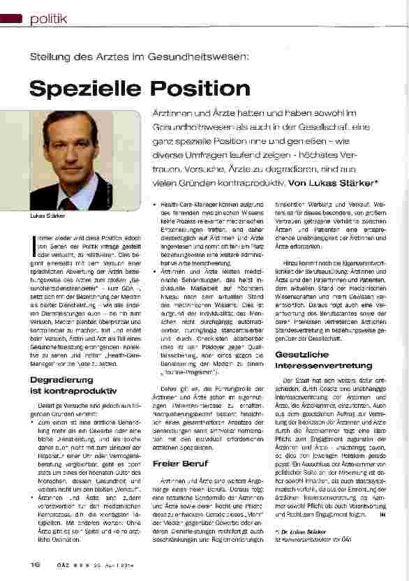 Vorschauseite 1: Stellung des Arztes im Gesundheitswesen: Spezielle Position