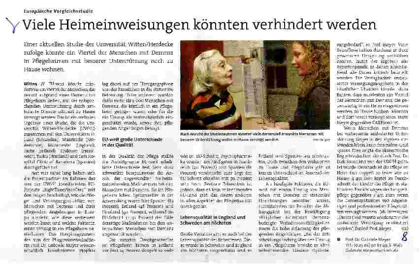 Vorschauseite 1: Viele Heimeinweisungen könnten verhindert werden