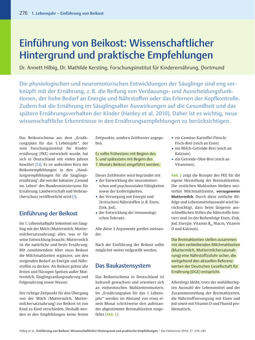 Vorschauseite 1: Einführung von Beikost: Wissenschaftlicher Hintergrund und praktische Empfehlungen