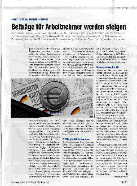 Vorschauseite 1: Beiträge für Arbeitnehmer werden steigen