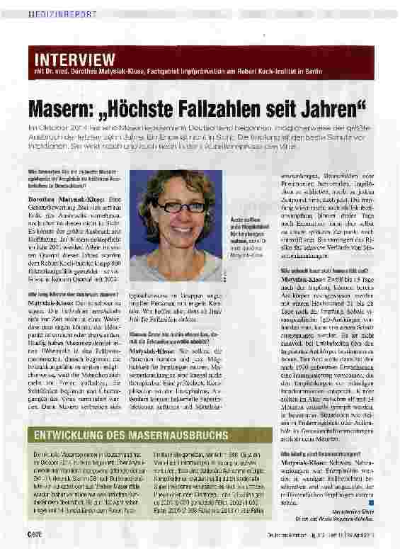 Vorschauseite 1: Masern: „Höchste Fallzahlen seit Jahren