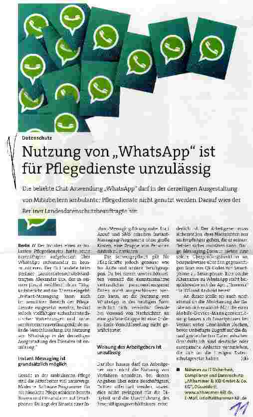 Vorschauseite 1: Nutzung von „WhatsApp ist für Pflegedienste unzulässig