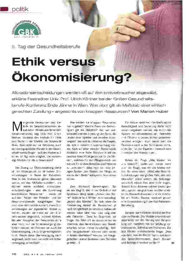 Vorschauseite 1: 5. Tag der Gesundheitsberufe Ethik versus Ökonomisierung?