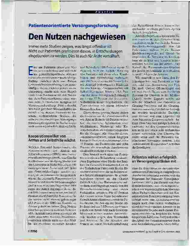 Vorschauseite 1: Patientenorientierte VersorgungsforschungDen Nutzen nachgewiesen
