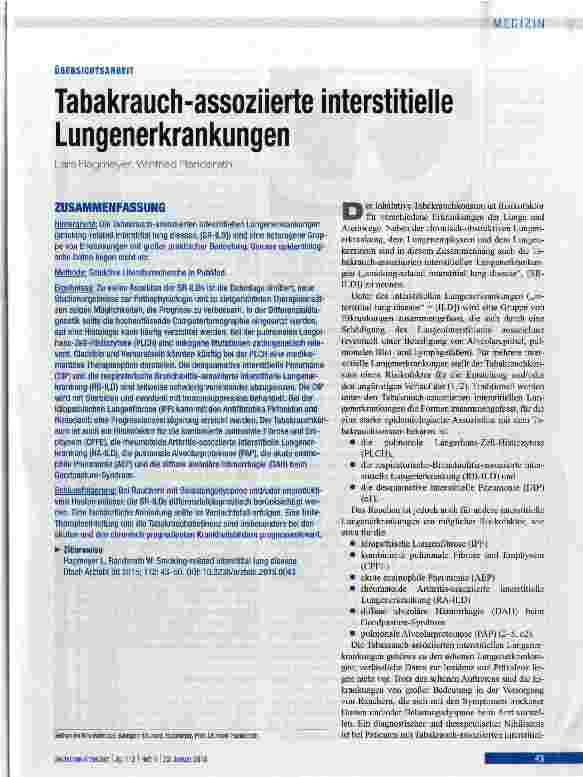 Vorschauseite 1: Tabakrauch-assoziierte interstitielle Lungenerkrankungen