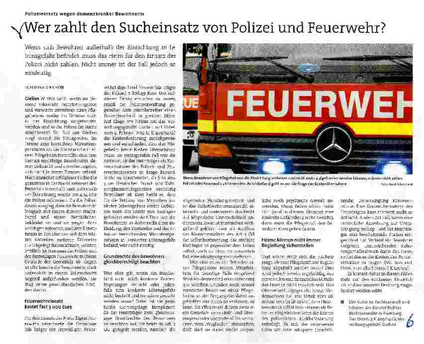 Vorschauseite 1: Wer zahlt den Sucheinsatz von Polizei und Feuerwehr?