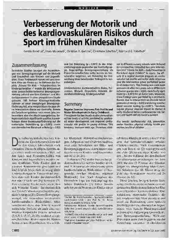 Vorschauseite 1: Verbesserung der Motorik und des kardiovaskulären Risikos durch Sport im frühen Kindesalter