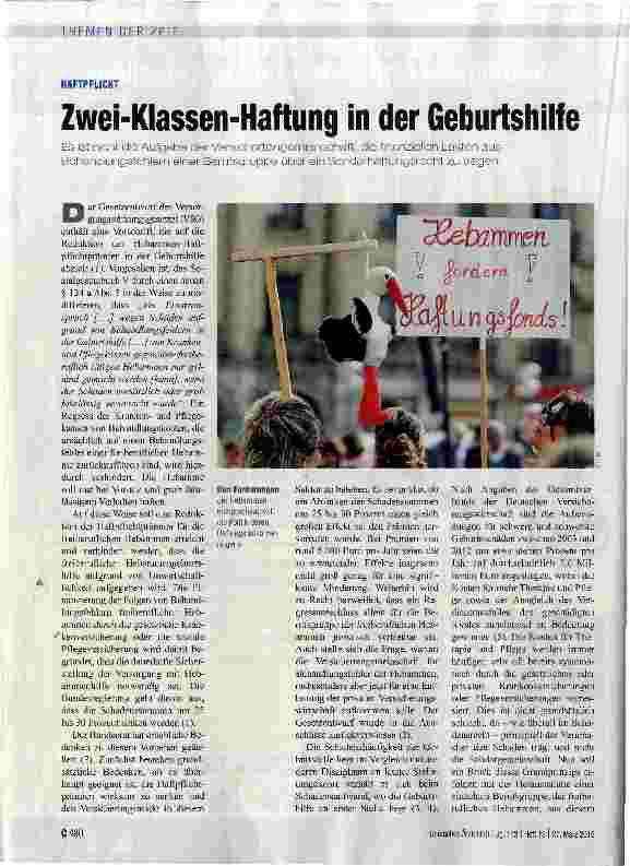 Vorschauseite 1: Zwei-Klassen-Haftung in der Geburtshilfe