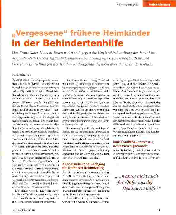 Vorschauseite 1: „Vergessene frühere Heimkinder in der Behindertenhilfe