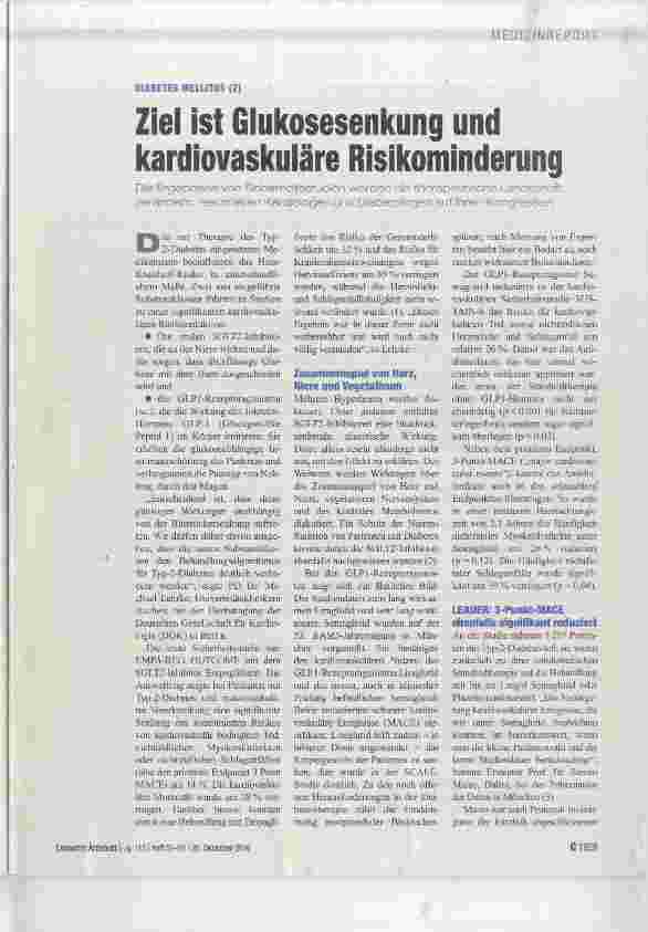 Vorschauseite 1: DIABETES MELLITUS (2) Ziel ist Glukosesenkung und kardiovaskuläre Risikominderung