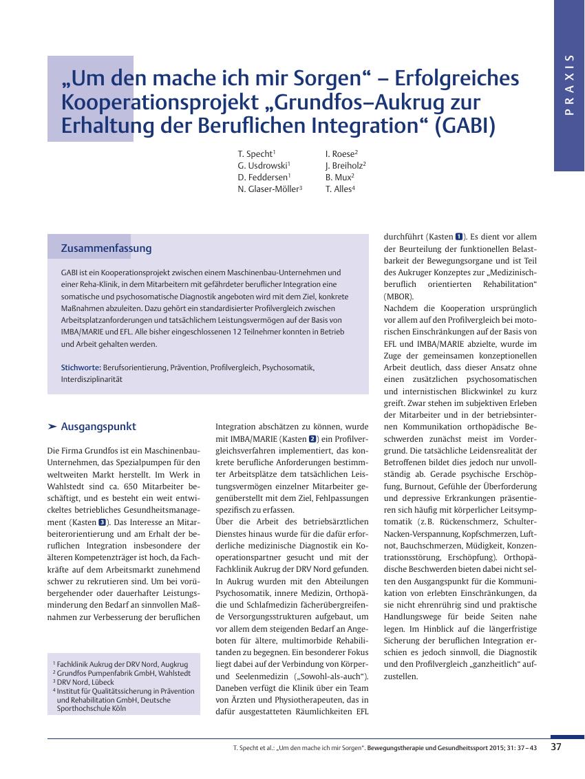 Vorschauseite 1: „Um den mache ich mir Sorgen“ – Erfolgreiches Kooperationsprojekt „Grundfos–Aukrug zur Erhaltung der Beruflichen Integration“ (GABI)