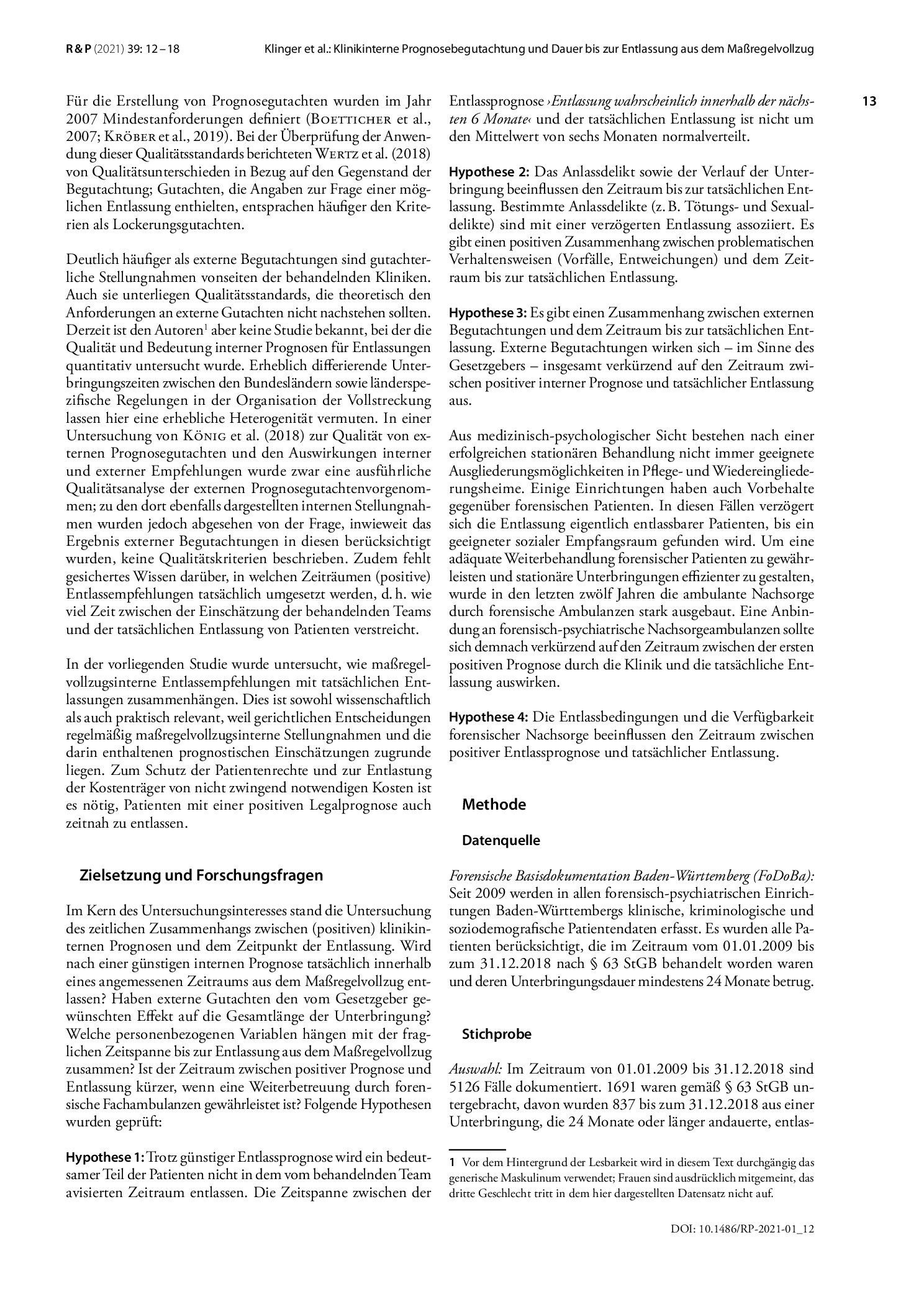 Vorschauseite 2: Klinikinterne Prognosebegutachtung und Dauer bis zur Entlassung aus dem Maßregelvollzug nach § 63 StGB