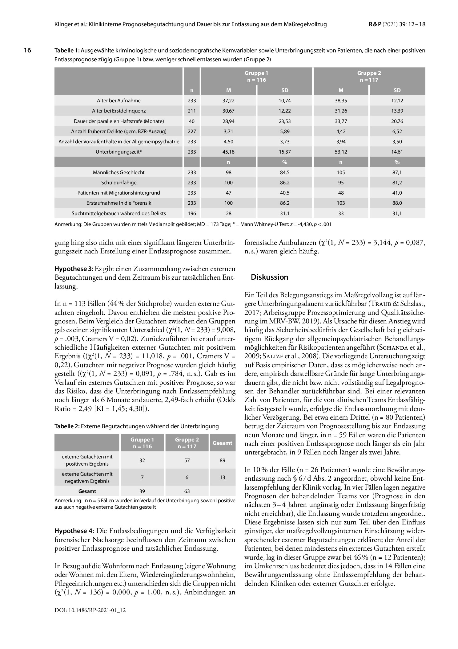 Vorschauseite 5: Klinikinterne Prognosebegutachtung und Dauer bis zur Entlassung aus dem Maßregelvollzug nach § 63 StGB