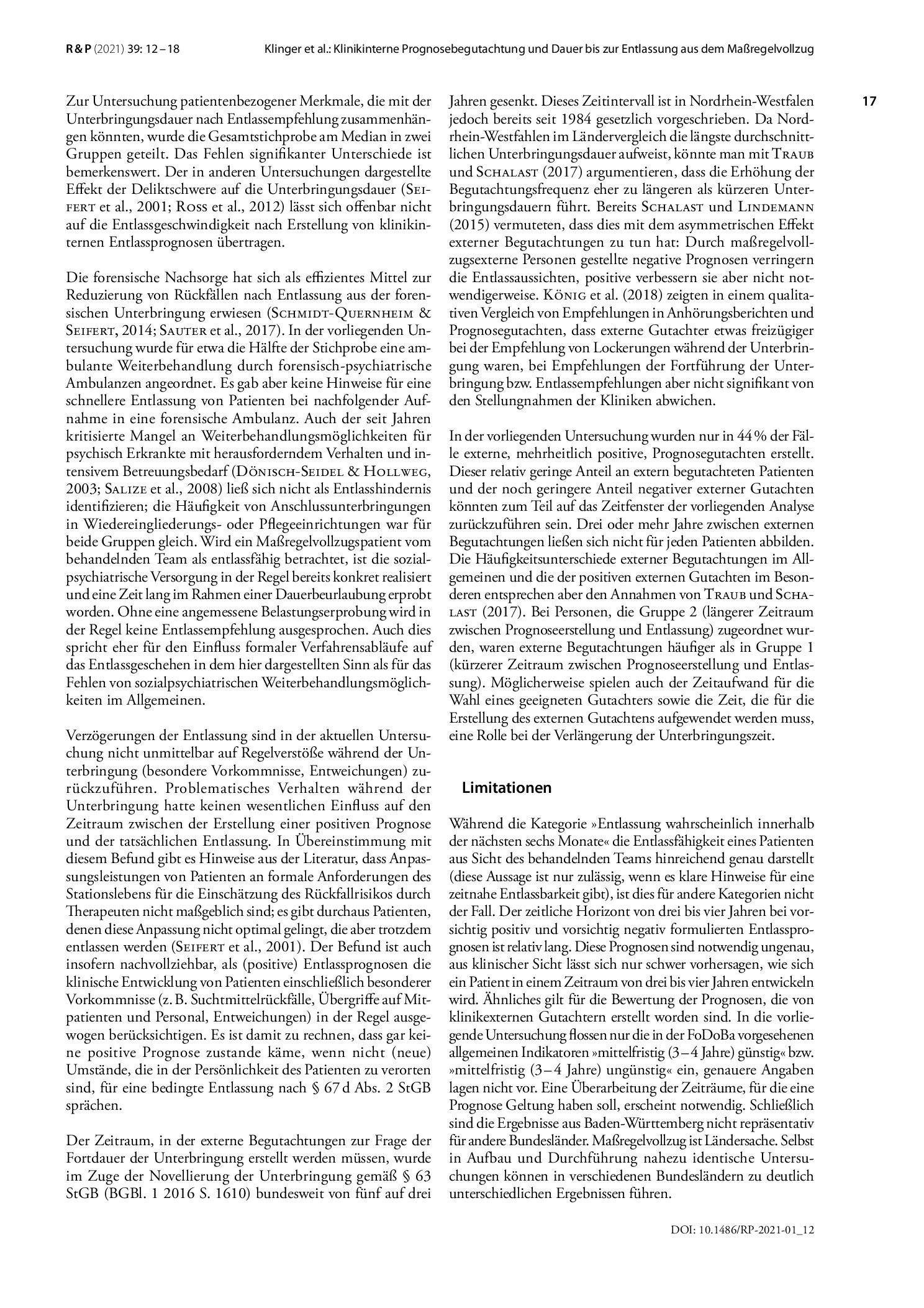 Vorschauseite 6: Klinikinterne Prognosebegutachtung und Dauer bis zur Entlassung aus dem Maßregelvollzug nach § 63 StGB