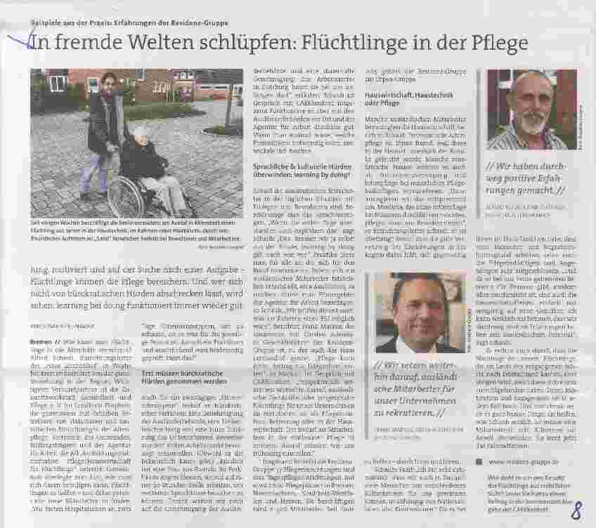 Vorschauseite 1: fremde Welten schlüpfen: Flüchtlinge in der Pflege