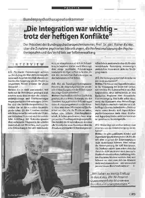 Vorschauseite 1: BundespsychotherapeutenkammerDie Integration war wichtig - trotz der heftigen Konflikte
