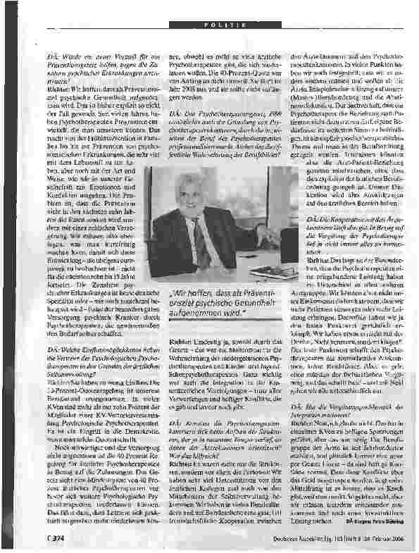 Vorschauseite 2: BundespsychotherapeutenkammerDie Integration war wichtig - trotz der heftigen Konflikte