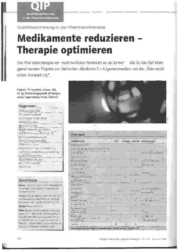Vorschauseite 1: Qualitätssicherung in der Pharmakotherapie Medikamente reduzieren -Therapie optimieren