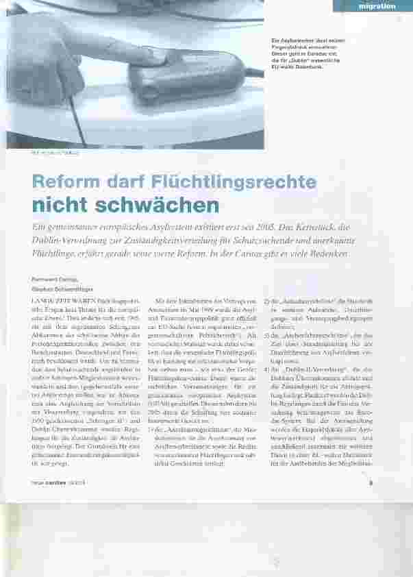 Vorschauseite 1: Reform darf Flüchtlingsrechte nicht schwächen