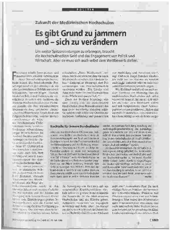 Vorschauseite 1: Zukunft der Medizinischen HochschulenEs gibt Grund zu jammern und - sich zu verändern