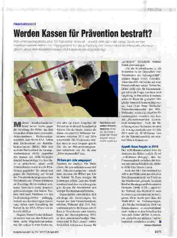 Vorschauseite 1: Werden Kassen für Prävention bestraft?