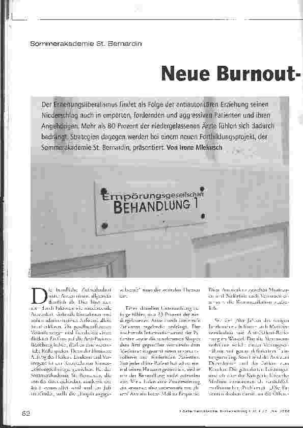 Vorschauseite 1: Neue Burnout-Prävention für Ärzte