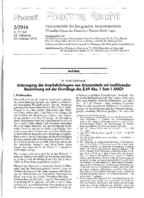 Vorschauseite 1: Untersagung des Inverkehrbringens von Arzneimitteln mit irreführender Bezeichnung auf der Grundlage des § 69 Abs. 1 Satz 1 AMG?