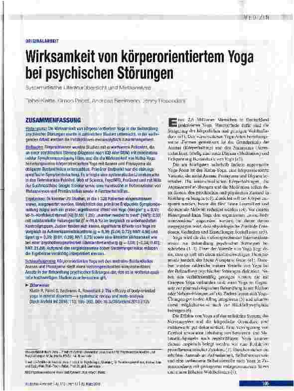 Vorschauseite 1: Wirksamkeit von körperorientiertem Yoga bei psychischen Störungen