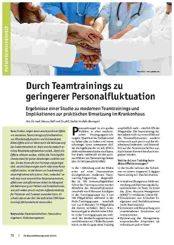 Vorschauseite 1: Durch Teamtrainings zur geringeren Personalfluktuation: Ergebnisse einer Studie zu modernen Teamtrainings und Implikationen zur praktischen Umsetzung im Krankenhaus
