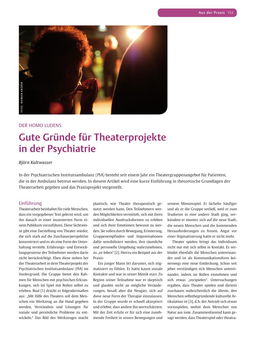 Vorschauseite 1: Gute Gründe für Theaterprojekte in der Psychiatrie