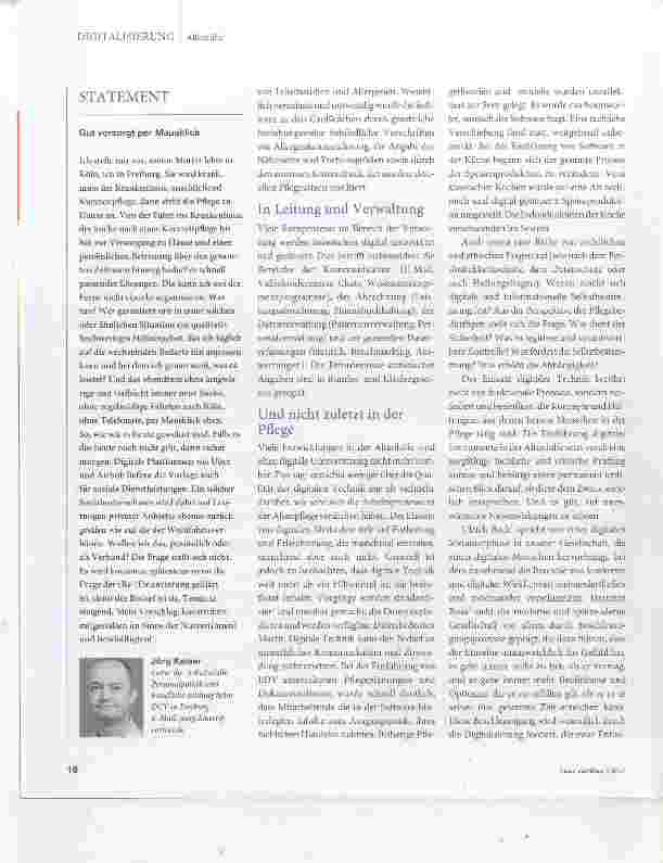 Vorschauseite 3: Digitalisierung in der Altenhilfe: Unterstützung oder Entfremdung?