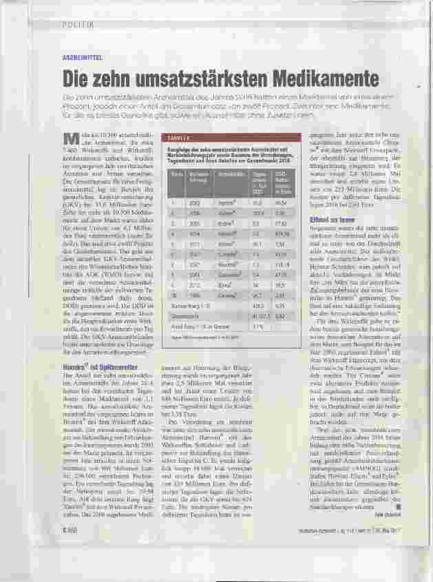 Vorschauseite 1: Die zehn umsatzstärksten Medikamente
