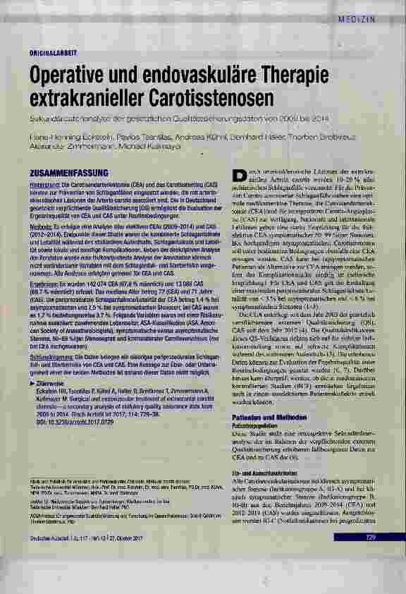 Vorschauseite 1: Therapie extrakranieller Carotisstenosen