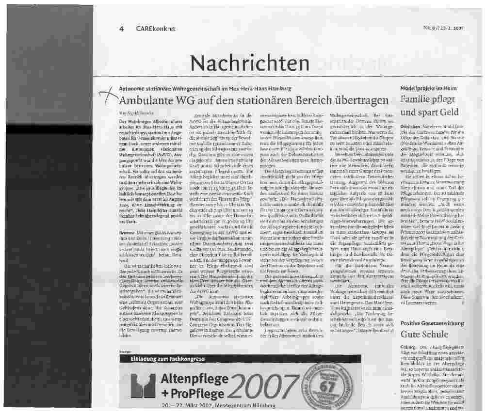Vorschauseite 1: Ambulante WG auf den stationären Bereich übertragen