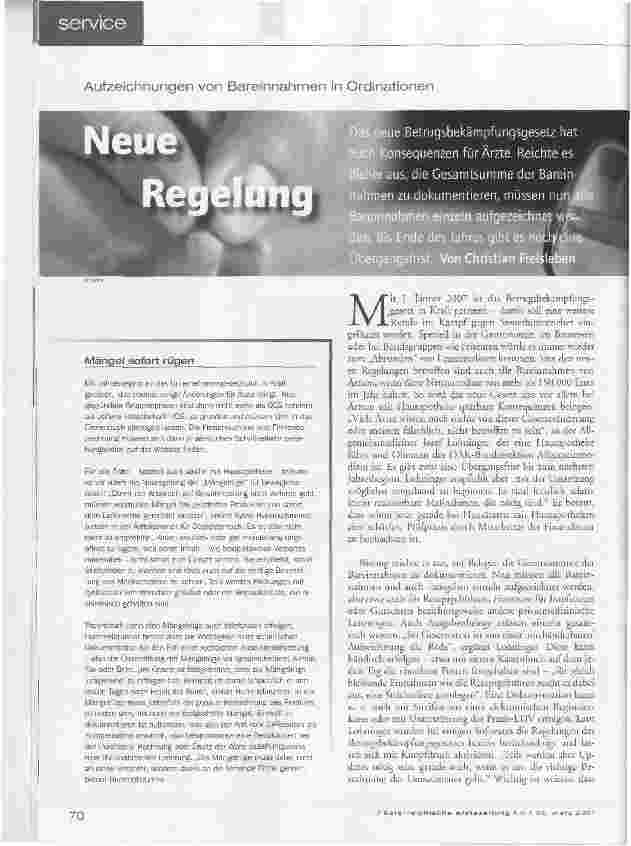 Vorschauseite 1: Aufzeichnungen von Bareinnahmen in Ordinationen - Neue Regelung
