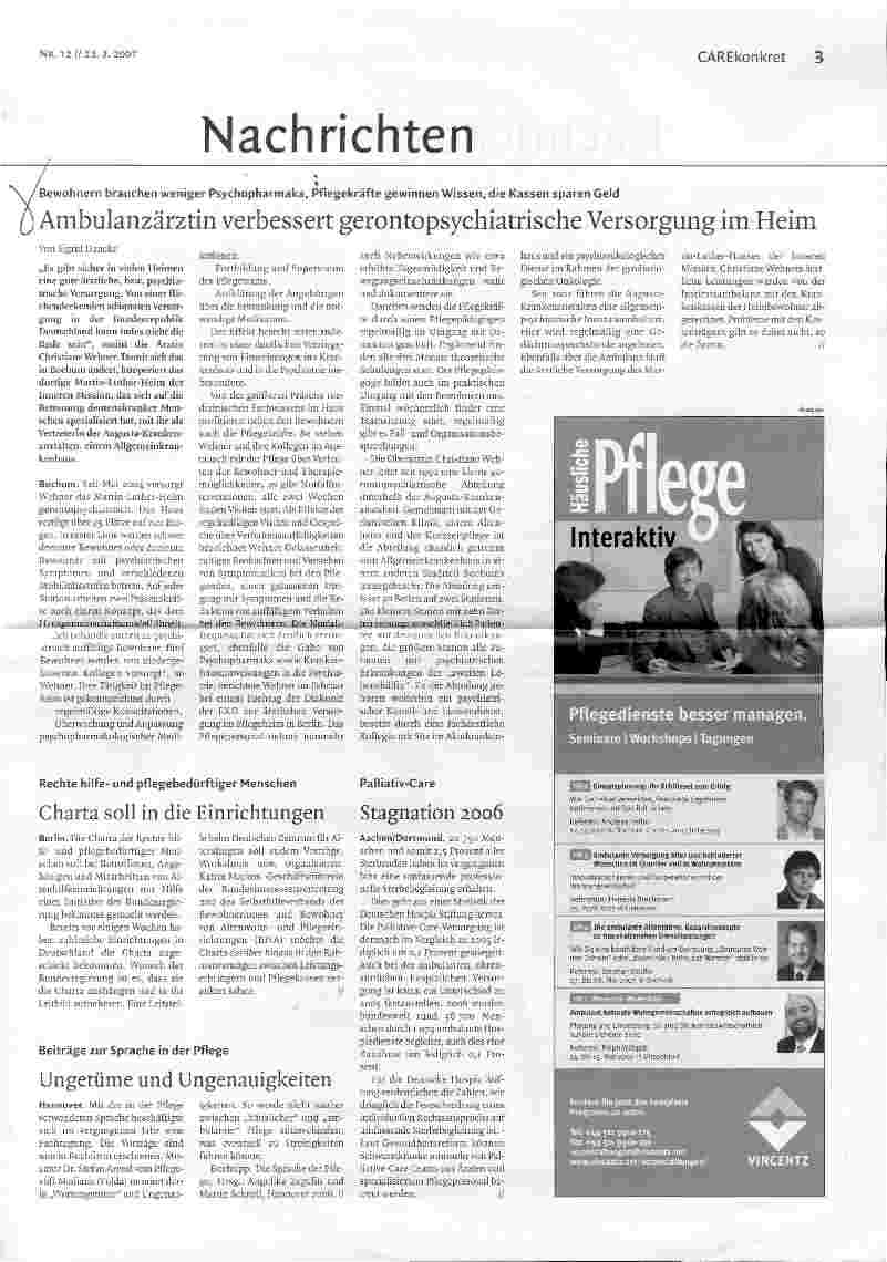 Vorschauseite 1: Ambulanzärztin verbessert gerontopsychiatrische Versorgung im Heim