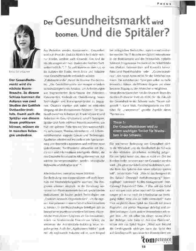 Vorschauseite 1: Der Gesundheitsmarkt wird boomen Und die Spitäler?