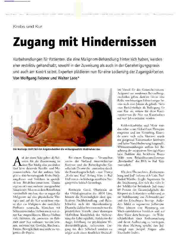 Vorschauseite 1: Krebs und Kur - Zugang mit Hindernissen