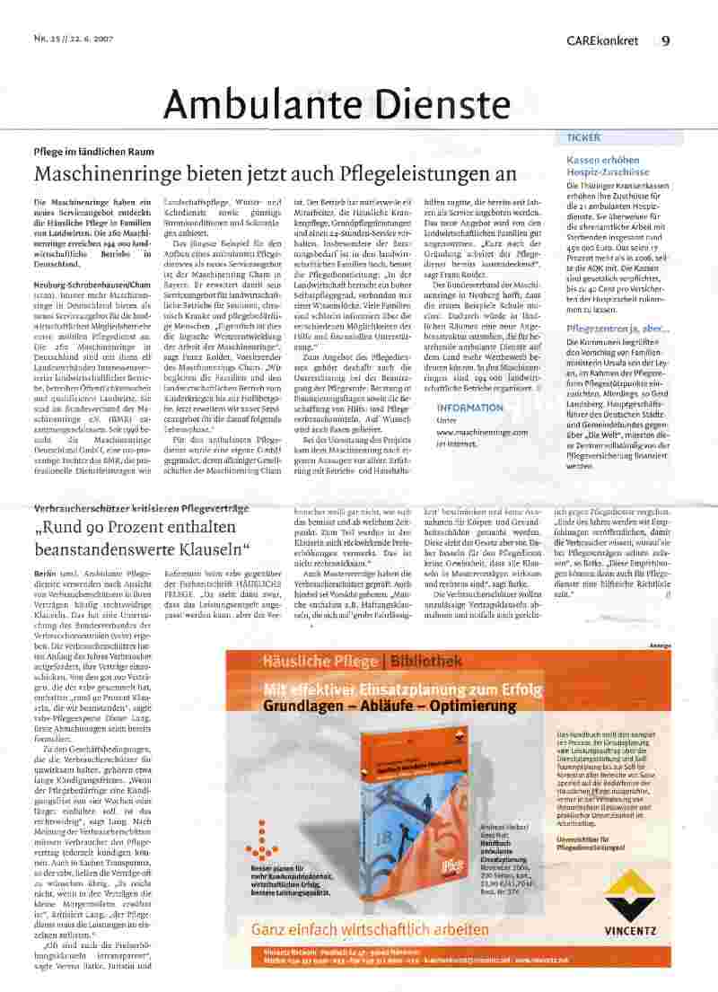Vorschauseite 1: Maschinenringe bieten jetzt auch Pflegeleistungen an