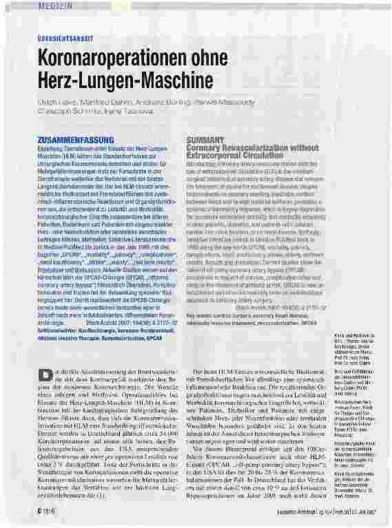 Vorschauseite 1: Koronaroperationen ohne Herz-Lungen-Maschine