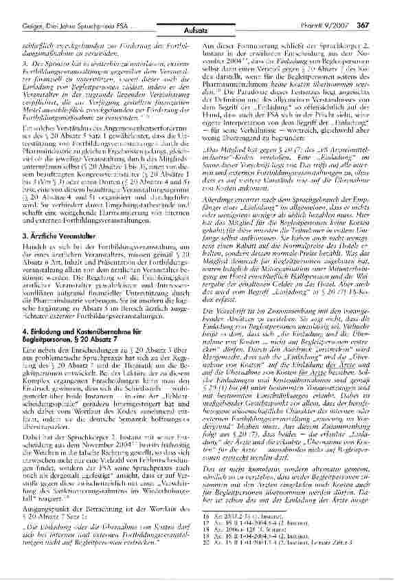 Vorschauseite 4: Drei Jahre Spruchpraxis der Freiwilligen Selbstkontrolle der Arzneimittelindustrie zur Ausrichtung von Fortbildungsveranstaltungen durch die Pharmaindustrie - eine Bilanz (Teil 2)