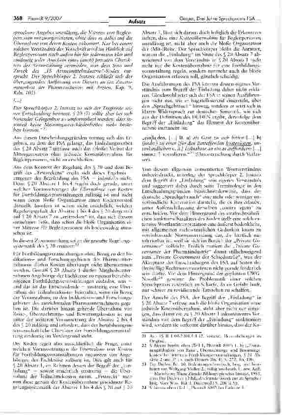 Vorschauseite 5: Drei Jahre Spruchpraxis der Freiwilligen Selbstkontrolle der Arzneimittelindustrie zur Ausrichtung von Fortbildungsveranstaltungen durch die Pharmaindustrie - eine Bilanz (Teil 2)