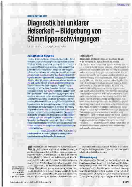 Vorschauseite 1: Diagnostik bei unklarer Heiserkeit - Bildgebung von Stimmlippenschwingungen