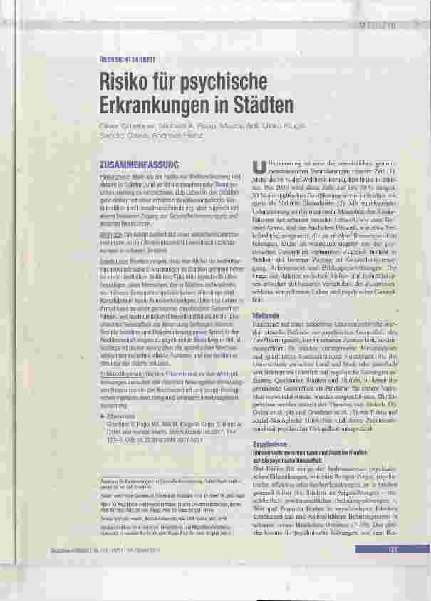 Vorschauseite 1: Risiko für psychische Erkrankungen in Städten