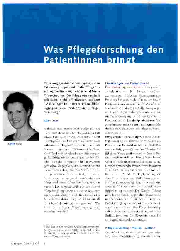 Vorschauseite 1: Was Pflegeforschung den Patientinnen bringt
